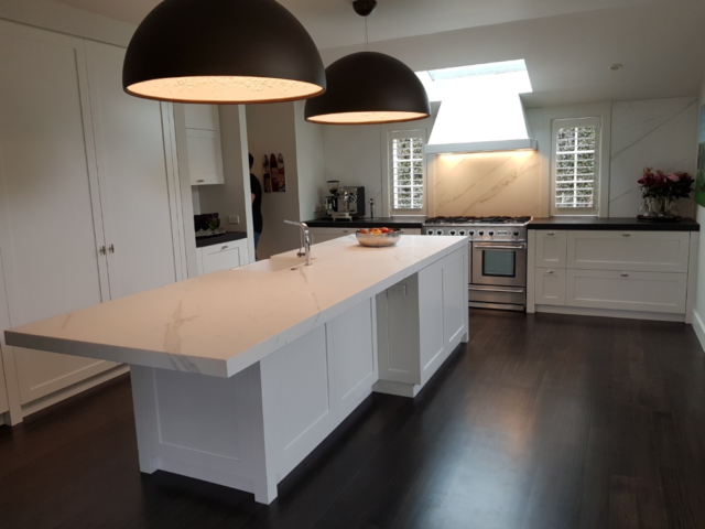 Marmotec Alarti Statuario honed marble Island top splashback kitchen